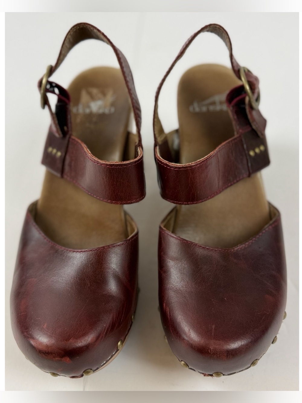 Dansko Women’s Dotty Vintage Pull-Up Mary Jane Clogs Ruby Burgundy size 38